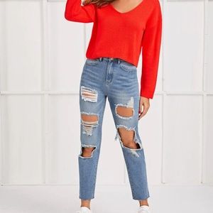 These are brand new raw hem ripped cut out jeans